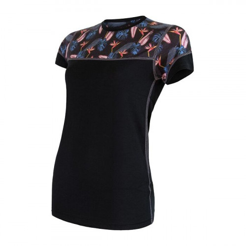 Дамска мерино тениска MERINO IMPRESS black/floral Дамска мерино тениска MERINO IMPRESS black/floral